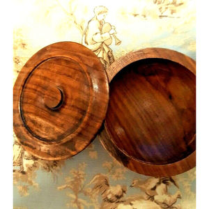 Mid Century Modern wood Treenware lid round jewelry trinket Grain 4" diameter